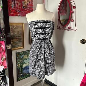 celine by champion cheetah print black and white strapless dress